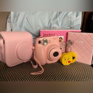 Pink Instax FujiFilm mini 7S camera with case and other items